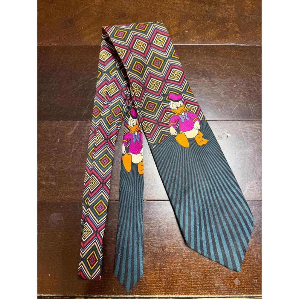Fantastic 100% Silk Donald Duck Necktie, Bright Teal and Magenta
